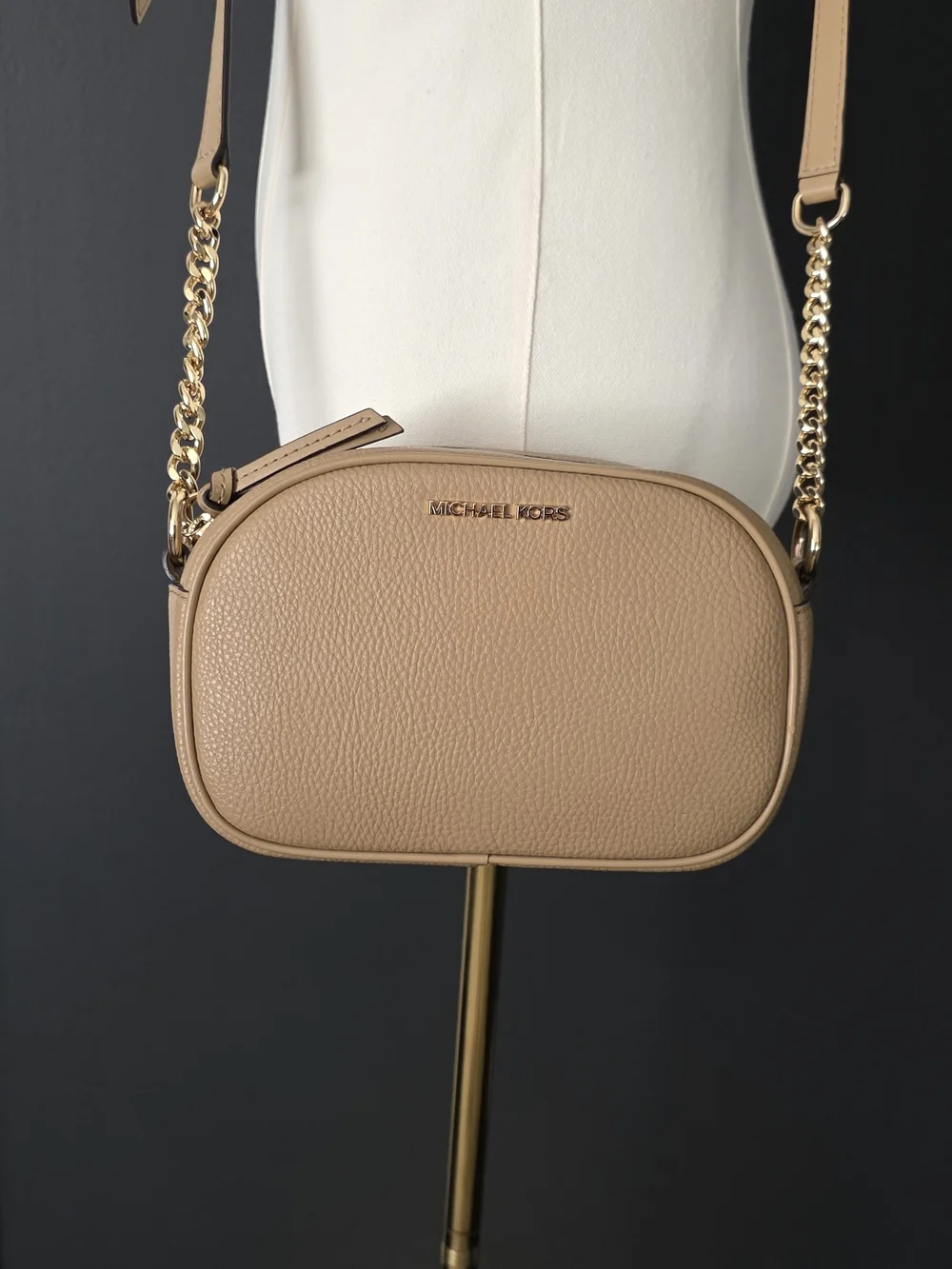 Michael Kors Jet Set Pebbled Leather Crossbody Bag in Camel